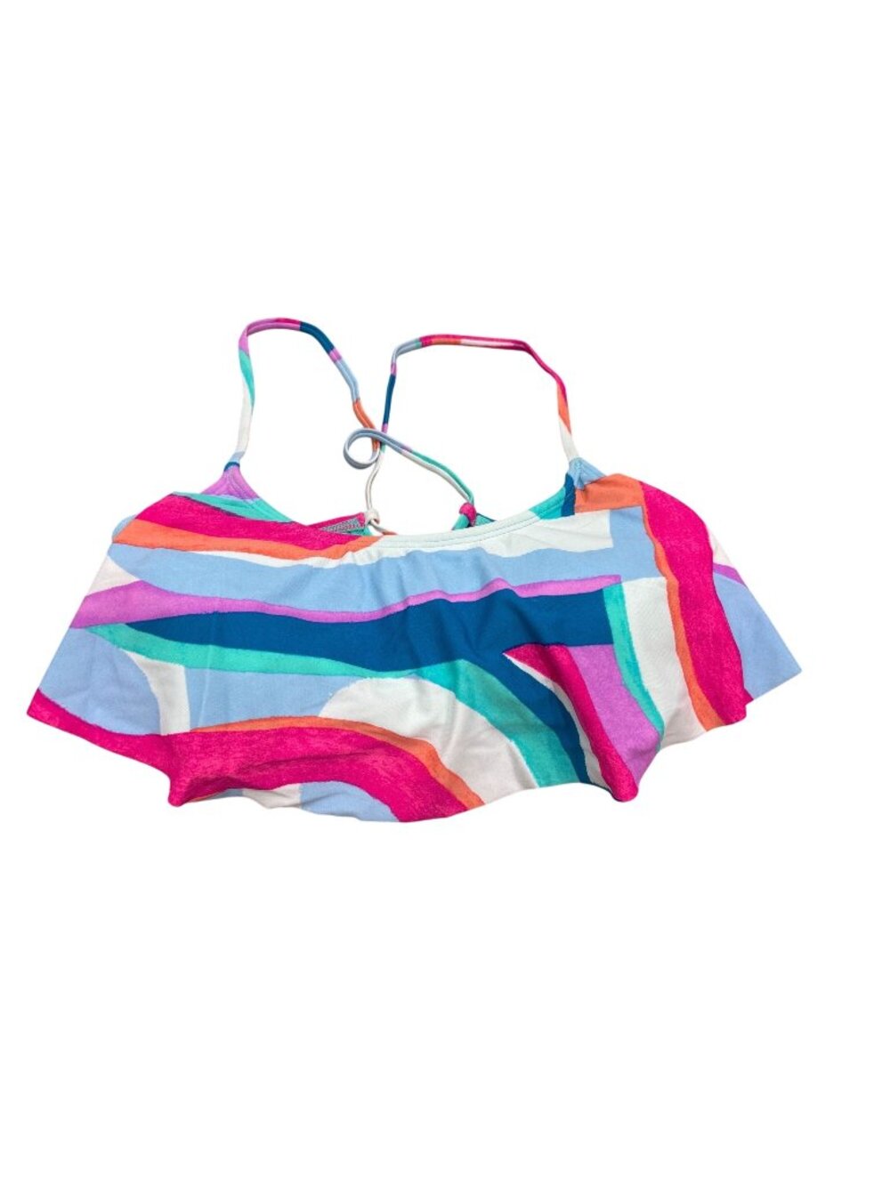 Hula Honey Large Multicolor Abstract Print Strappy Bikini Top Retro Eclectic NWT